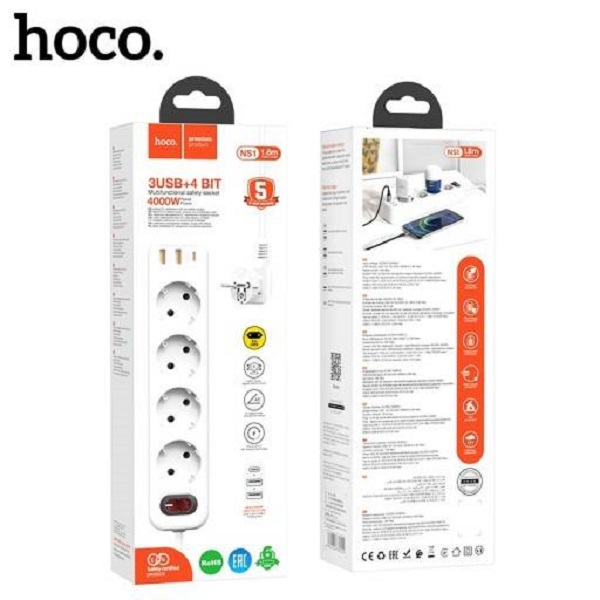 Multiprise Hoco NS1 4000W 3USB+4BIT