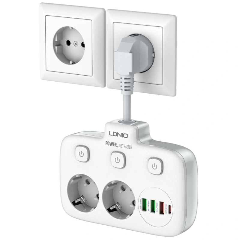 Multiprise Ldnio 2 prises + 3 USB + Type-C.  SE2435