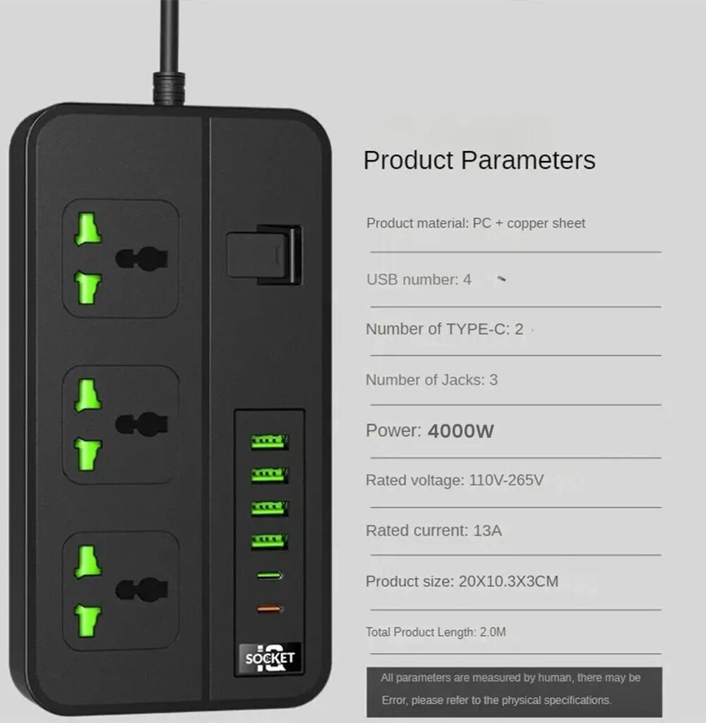 multiprise 3prise / 4 usb / 3 typec 3000w ts socket01