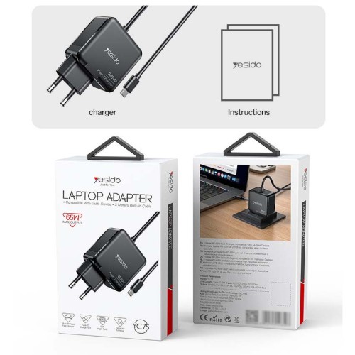 Alternative view of chargeur laptop 65w yc75 c.to c   yesido