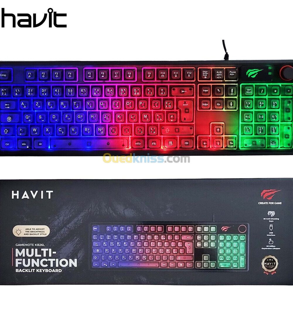 Alternative view of CLAVIER HAVIT RGB KB26L SEMI MECANIQUE