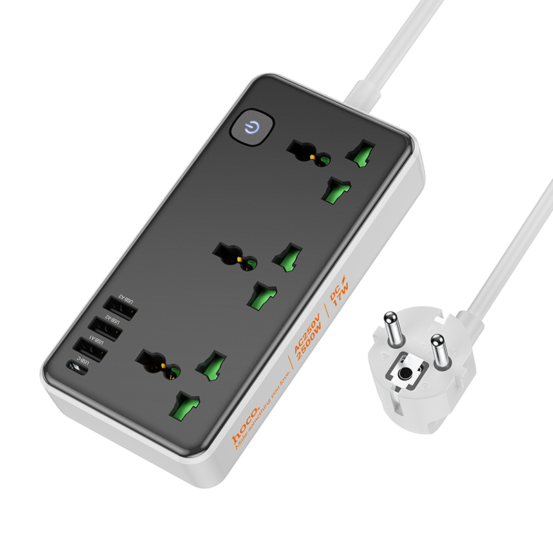 Multiprise Hoco 3 prise + 3 usb +1 type c 2500W AC7A