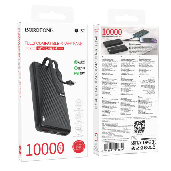 Alternative view of Power bank 10000mah avec cable Typec et lightning Borophone J57